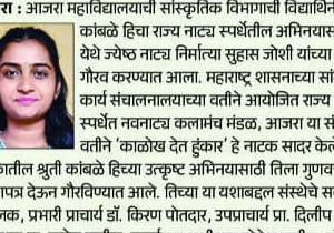  अभिनयाबद्दल श्रुती कांबळे हिचा गौरव 